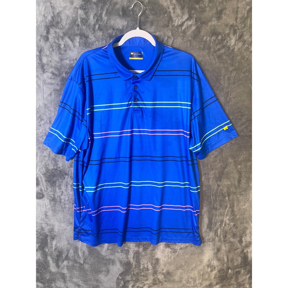 Jack Nicklaus Mens XXL Blue Striped Golf Polo Shirt Golden Bear Performance